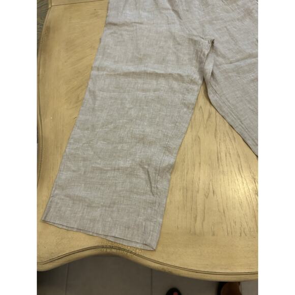 Tahari 100% Linen High Rise Wide Leg Cropped Pants EUC Sz L Nautical Beachy Boho - Picture 11 of 11